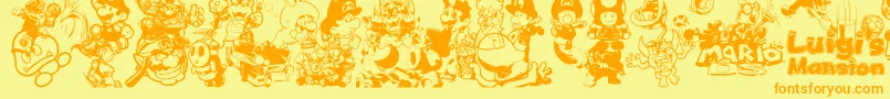 MarioAndLuigi-Schriftart – Orangefarbene Schriften auf gelbem Hintergrund