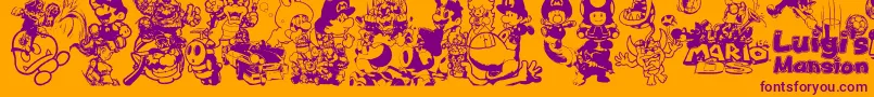 MarioAndLuigi-Schriftart – Violette Schriften auf orangefarbenem Hintergrund