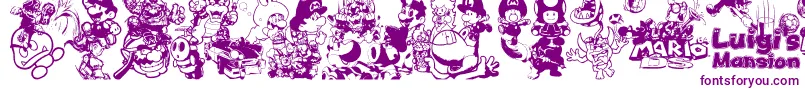 MarioAndLuigi-fontti – violetit fontit valkoisella taustalla