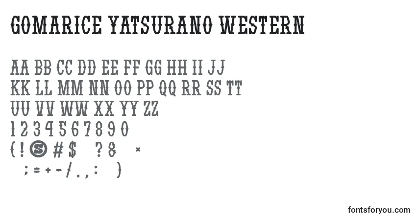 Czcionka Gomarice yatsurano western – alfabet, cyfry, specjalne znaki