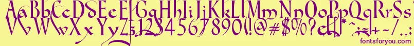 Gondola SD   Swash-Schriftart – Violette Schriften auf gelbem Hintergrund