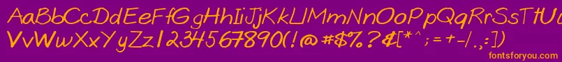 Goobascript-Schriftart – Orangefarbene Schriften auf violettem Hintergrund