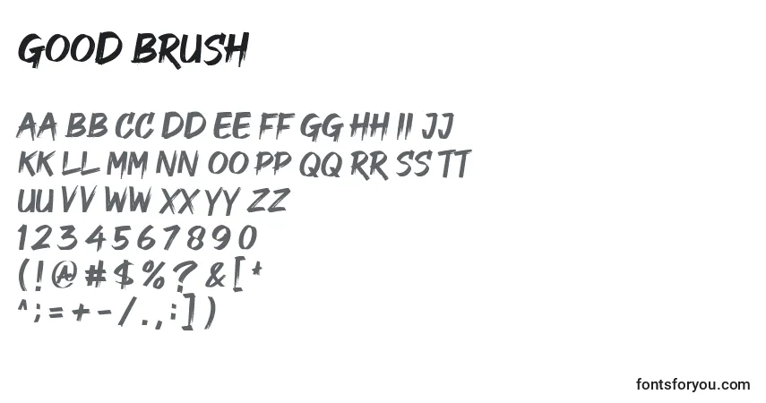 A fonte Good Brush (128208) – alfabeto, números, caracteres especiais