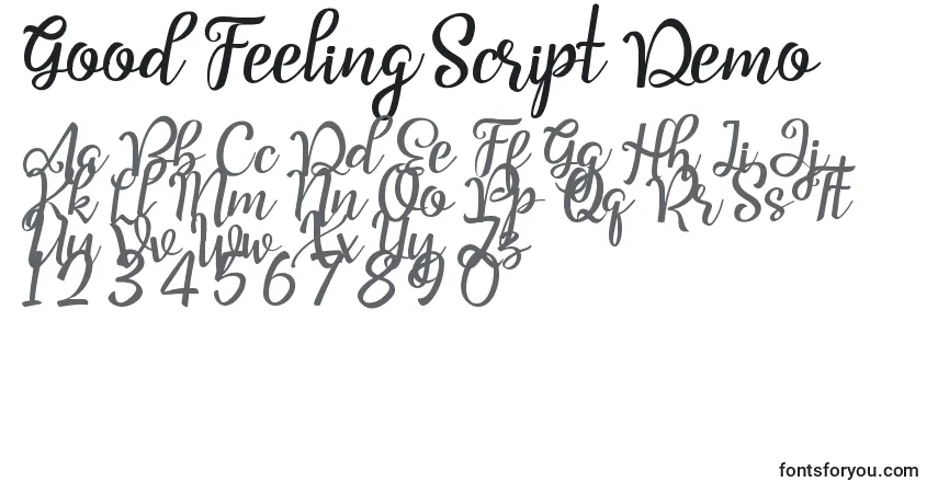 Schriftart Good Feeling Script Demo – Alphabet, Zahlen, spezielle Symbole