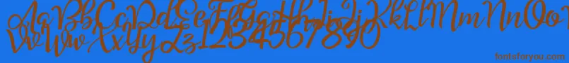 フォントGood Feeling Script Demo – 茶色の文字が青い背景にあります。