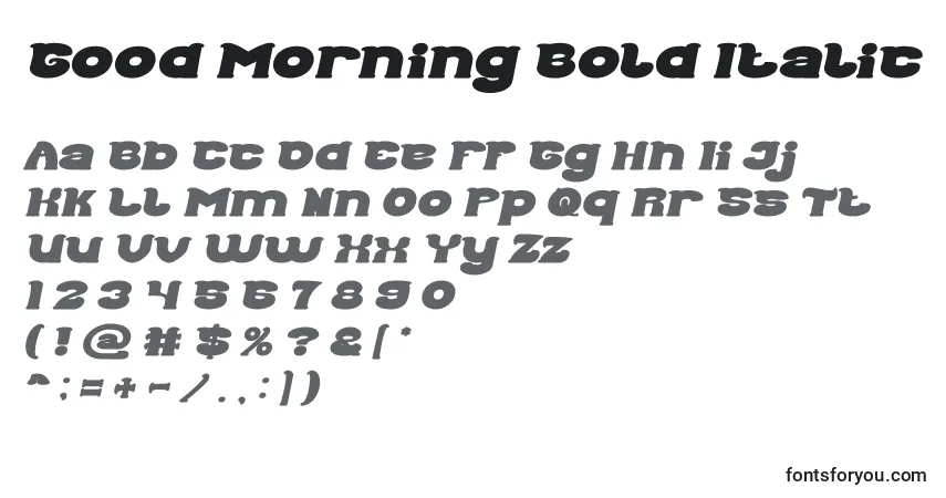 Schriftart Good Morning Bold Italic – Alphabet, Zahlen, spezielle Symbole