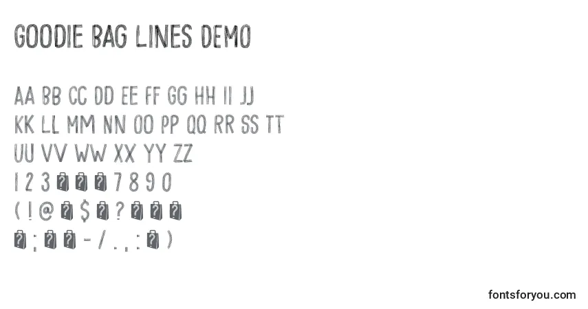 Schriftart Goodie Bag Lines DEMO – Alphabet, Zahlen, spezielle Symbole