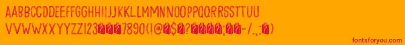 Goodie Bag Lines DEMO-Schriftart – Rote Schriften auf orangefarbenem Hintergrund