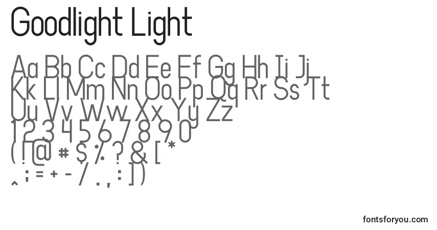 A fonte Goodlight Light – alfabeto, números, caracteres especiais