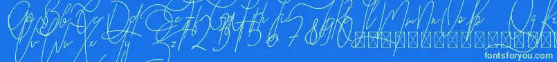 フォントGoodWish Italic PersonalUse – 青い背景に緑のフォント