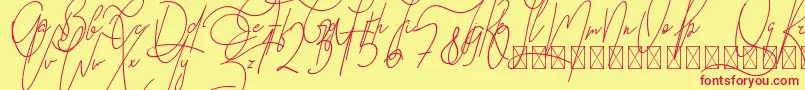 Fonte GoodWish Italic PersonalUse – fontes vermelhas em um fundo amarelo