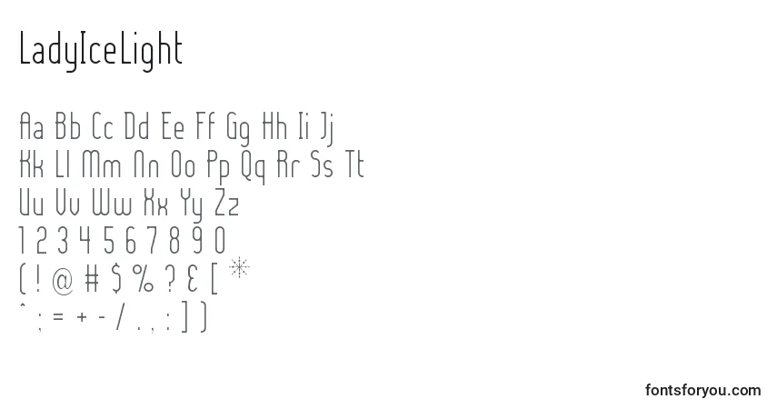A fonte LadyIceLight – alfabeto, números, caracteres especiais