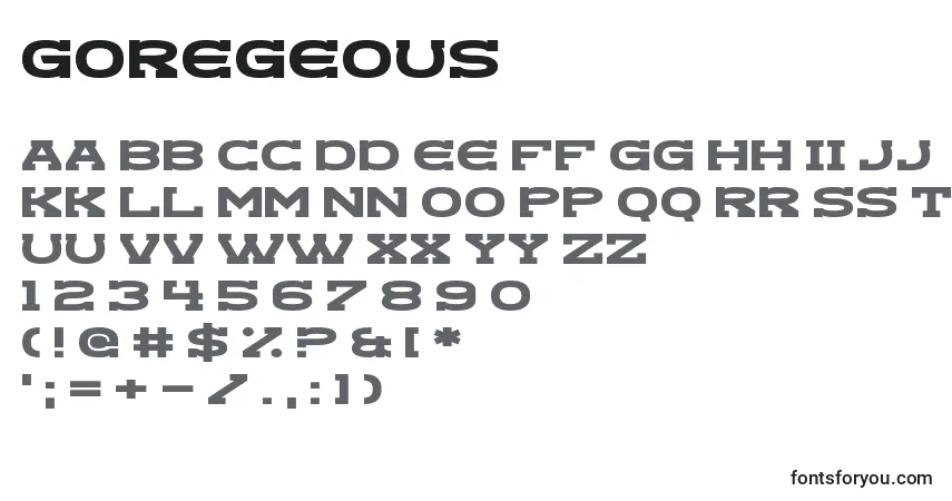 A fonte Goregeous – alfabeto, números, caracteres especiais