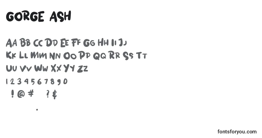 Czcionka GORGE  ASH – alfabet, cyfry, specjalne znaki