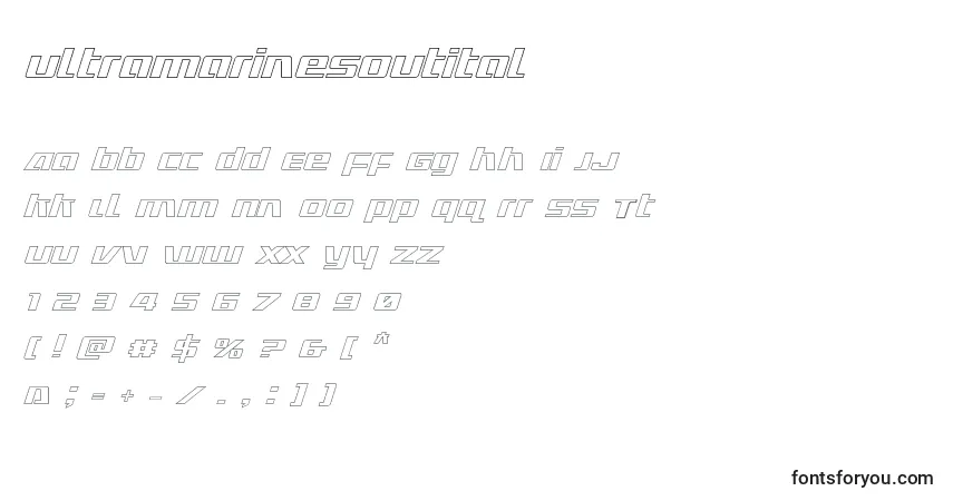 Schriftart Ultramarinesoutital – Alphabet, Zahlen, spezielle Symbole