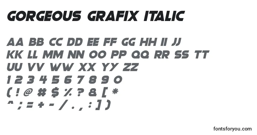 Czcionka Gorgeous Grafix Italic – alfabet, cyfry, specjalne znaki