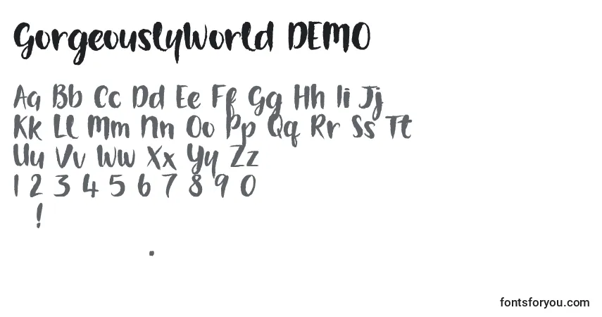 Шрифт GorgeouslyWorld DEMO – алфавит, цифры, специальные символы