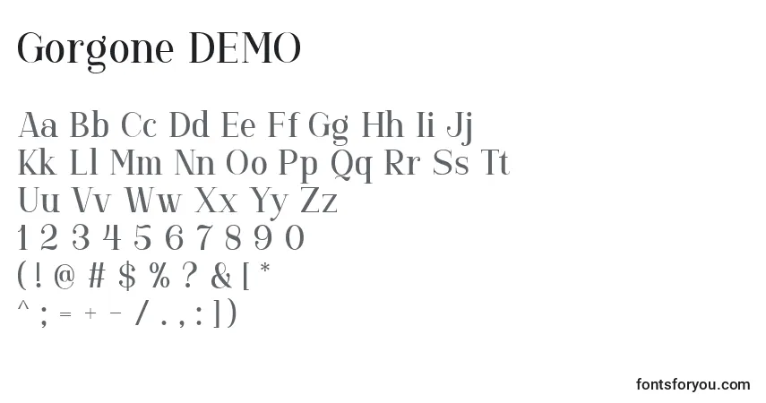 Schriftart Gorgone DEMO – Alphabet, Zahlen, spezielle Symbole