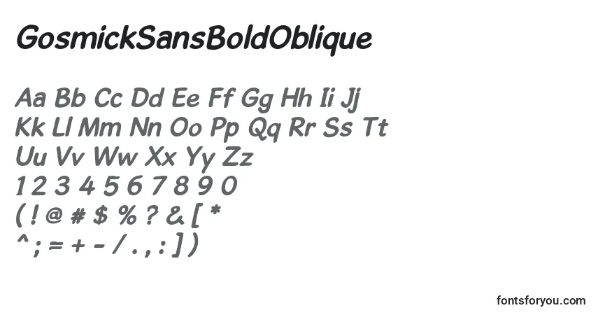 GosmickSansBoldOblique (128259)-fontti – aakkoset, numerot, erikoismerkit