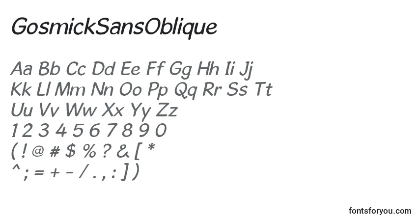 Schriftart GosmickSansOblique (128260) – Alphabet, Zahlen, spezielle Symbole
