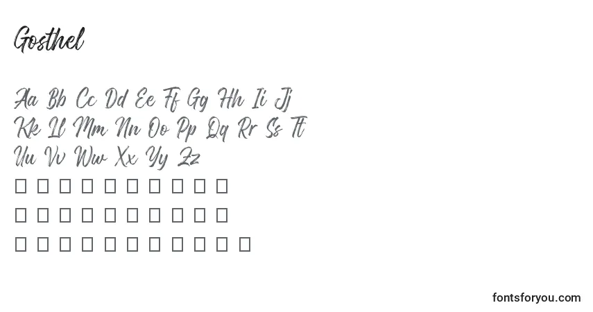 A fonte Gosthel – alfabeto, números, caracteres especiais