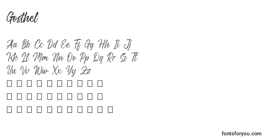 A fonte Gosthel (128265) – alfabeto, números, caracteres especiais