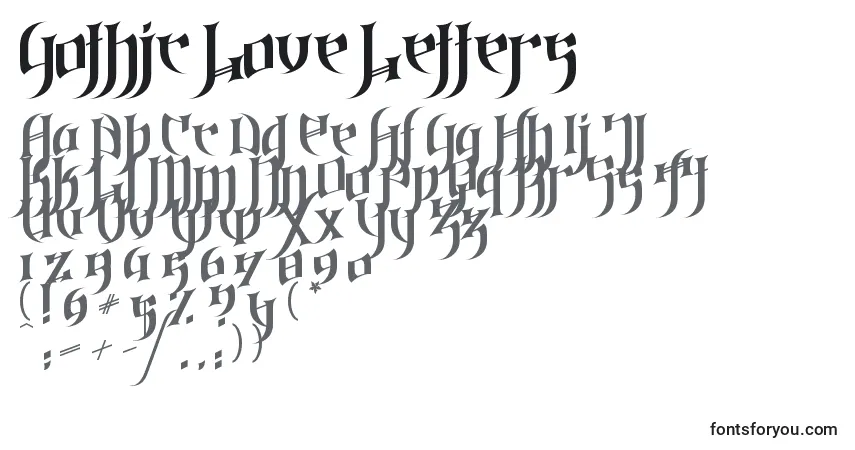 Schriftart Gothic Love Letters – Alphabet, Zahlen, spezielle Symbole
