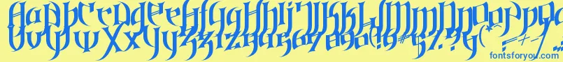 Gothic Love Letters-Schriftart – Blaue Schriften auf gelbem Hintergrund