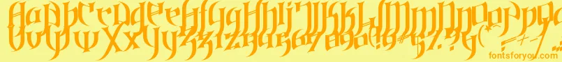 Gothic Love Letters-Schriftart – Orangefarbene Schriften auf gelbem Hintergrund