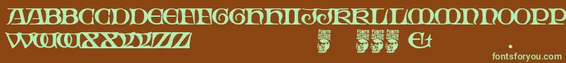 フォントGothic Manus – 緑色の文字が茶色の背景にあります。