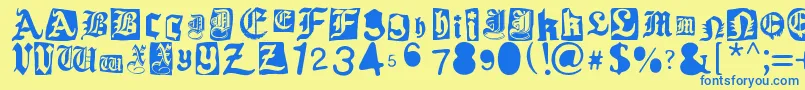 フォントGothic Punk – 青い文字が黄色の背景にあります。
