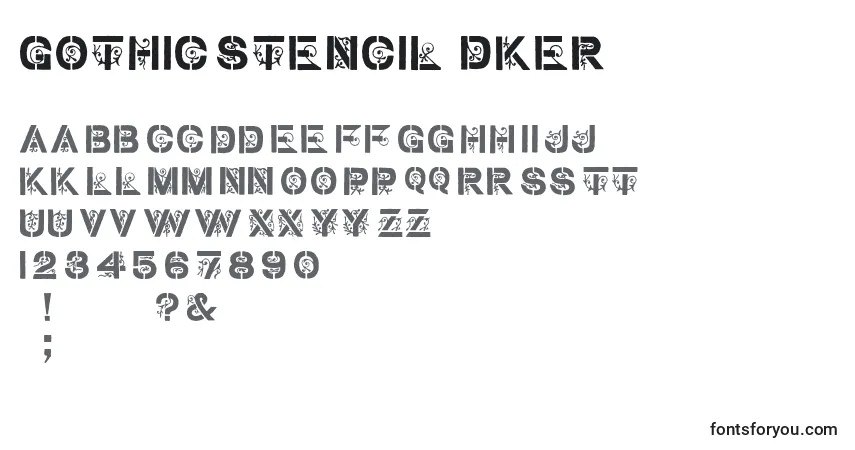 Шрифт Gothic Stencil   Dker – алфавит, цифры, специальные символы