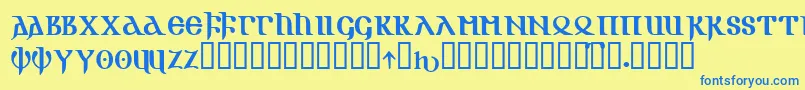 フォントGOTIKAOE – 青い文字が黄色の背景にあります。