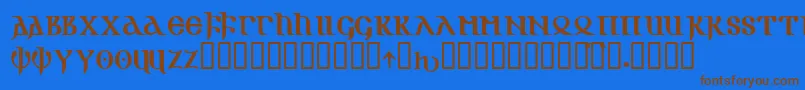 フォントGOTIKAOE – 茶色の文字が青い背景にあります。