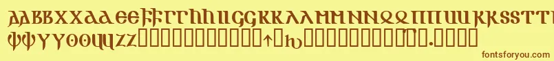 フォントGOTIKAOE – 茶色の文字が黄色の背景にあります。