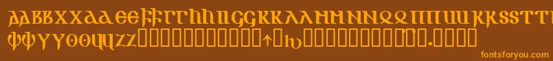 GOTIKAOE-Schriftart – Orangefarbene Schriften auf braunem Hintergrund