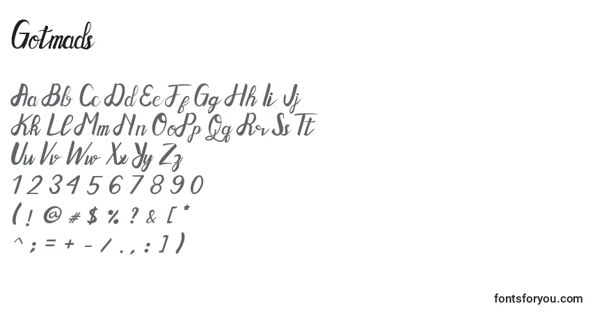 A fonte Gotmads – alfabeto, números, caracteres especiais