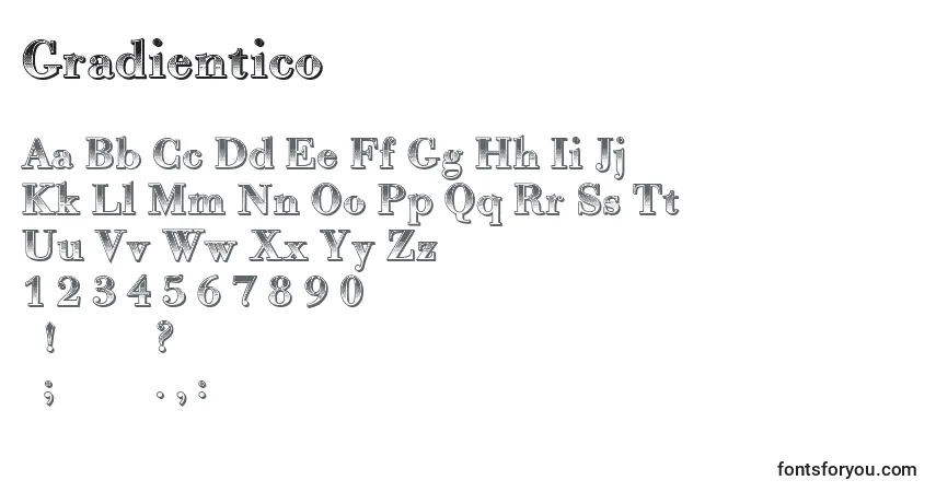 Czcionka Gradientico – alfabet, cyfry, specjalne znaki