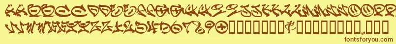 フォントGRAFF    – 茶色の文字が黄色の背景にあります。