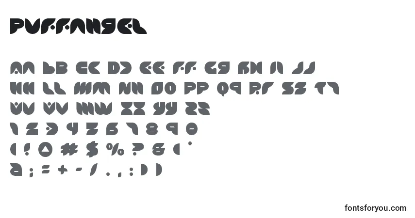 Schriftart Puffangel – Alphabet, Zahlen, spezielle Symbole