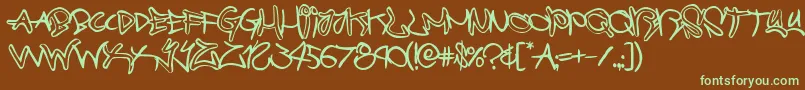 フォントgraffitistreetballoon – 緑色の文字が茶色の背景にあります。