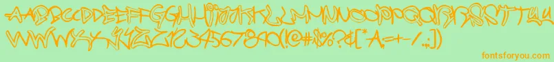 graffitistreetballoonフォントについての詳細 フォントgraffitistreetballoon – オレンジの文字が緑の背景にあります。