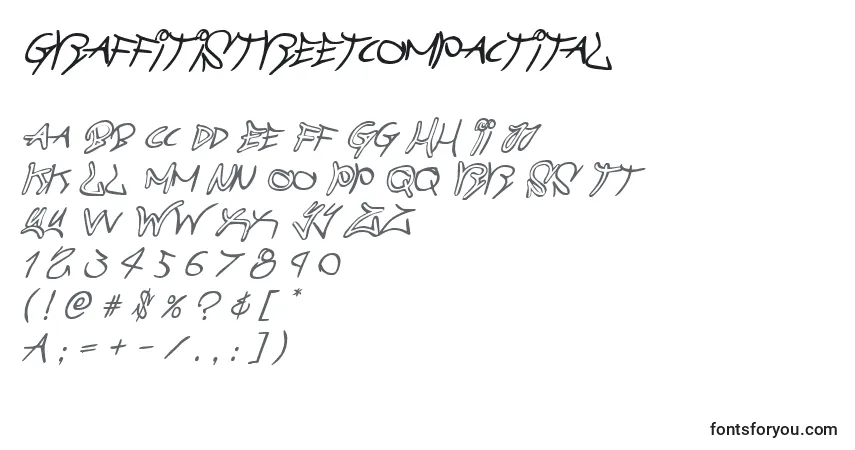 Schriftart Graffitistreetcompactital – Alphabet, Zahlen, spezielle Symbole