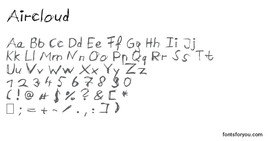 A fonte Aircloud – alfabeto, números, caracteres especiais