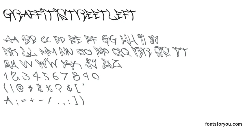 Czcionka Graffitistreetleft – alfabet, cyfry, specjalne znaki