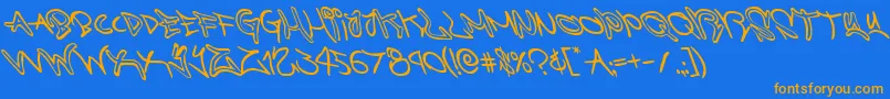 graffitistreetleft-Schriftart – Orangefarbene Schriften auf blauem Hintergrund