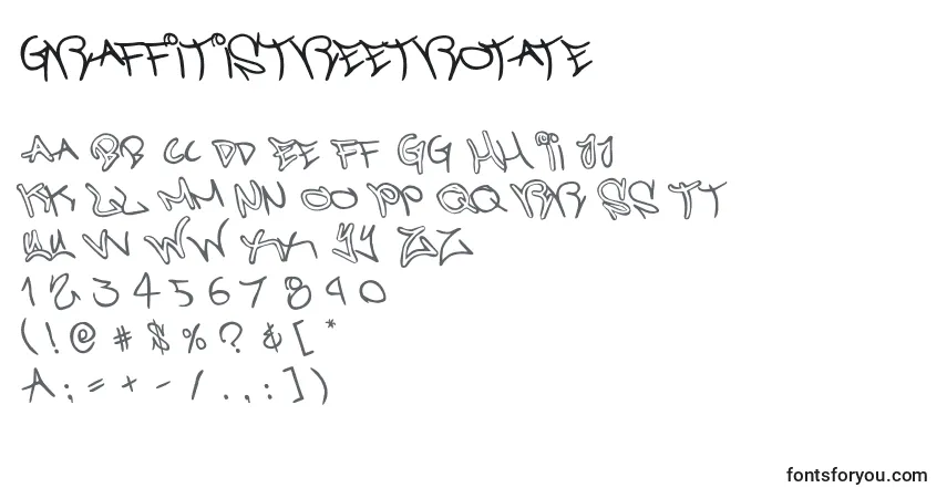 Schriftart Graffitistreetrotate – Alphabet, Zahlen, spezielle Symbole
