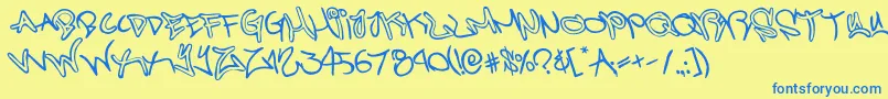 Saiba mais sobre a fonte graffitistreetrotate Fonte graffitistreetrotate – fontes azuis em um fundo amarelo