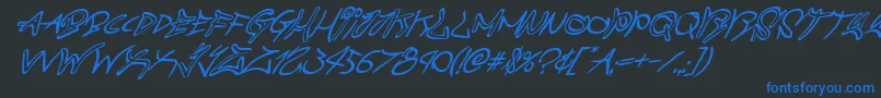 Weitere Informationen zur graffitistreetsuperital-Schriftart graffitistreetsuperital-Schriftart – Blaue Schriften auf schwarzem Hintergrund