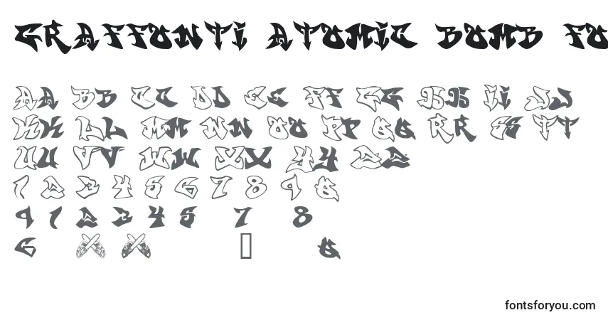 Czcionka Graffonti atomic bomb fontvir us – alfabet, cyfry, specjalne znaki
